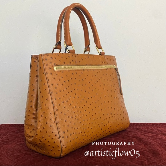 NEW! Dooney & Bourke Caramel Ostrich Collection Zip Satchel & Wallet Set - Picture 5 of 12